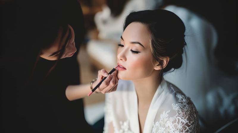 新娘妆容准备中图片