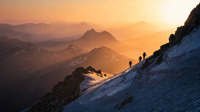 雪山日出登顶行图片