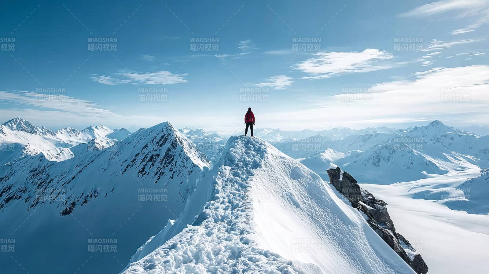雪山之巅的孤独身影图片