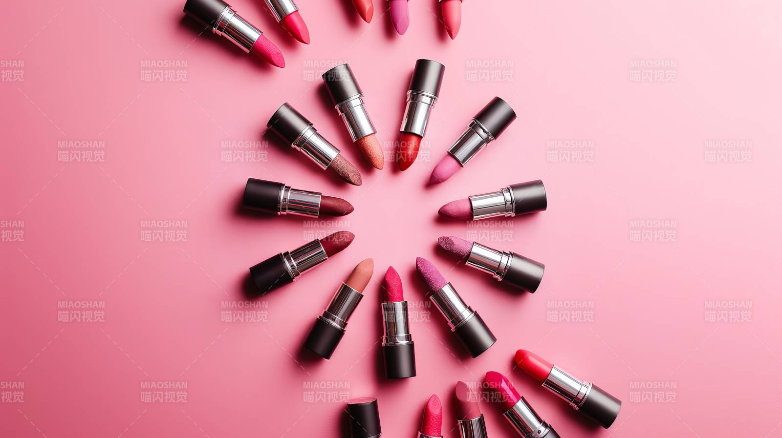 唇膏环绕粉色背景图片