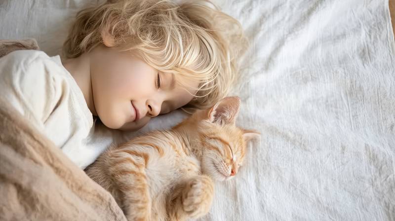 童猫共眠 温馨一刻图片
