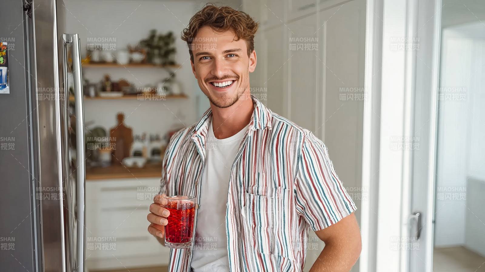 微笑男子手持饮品图片