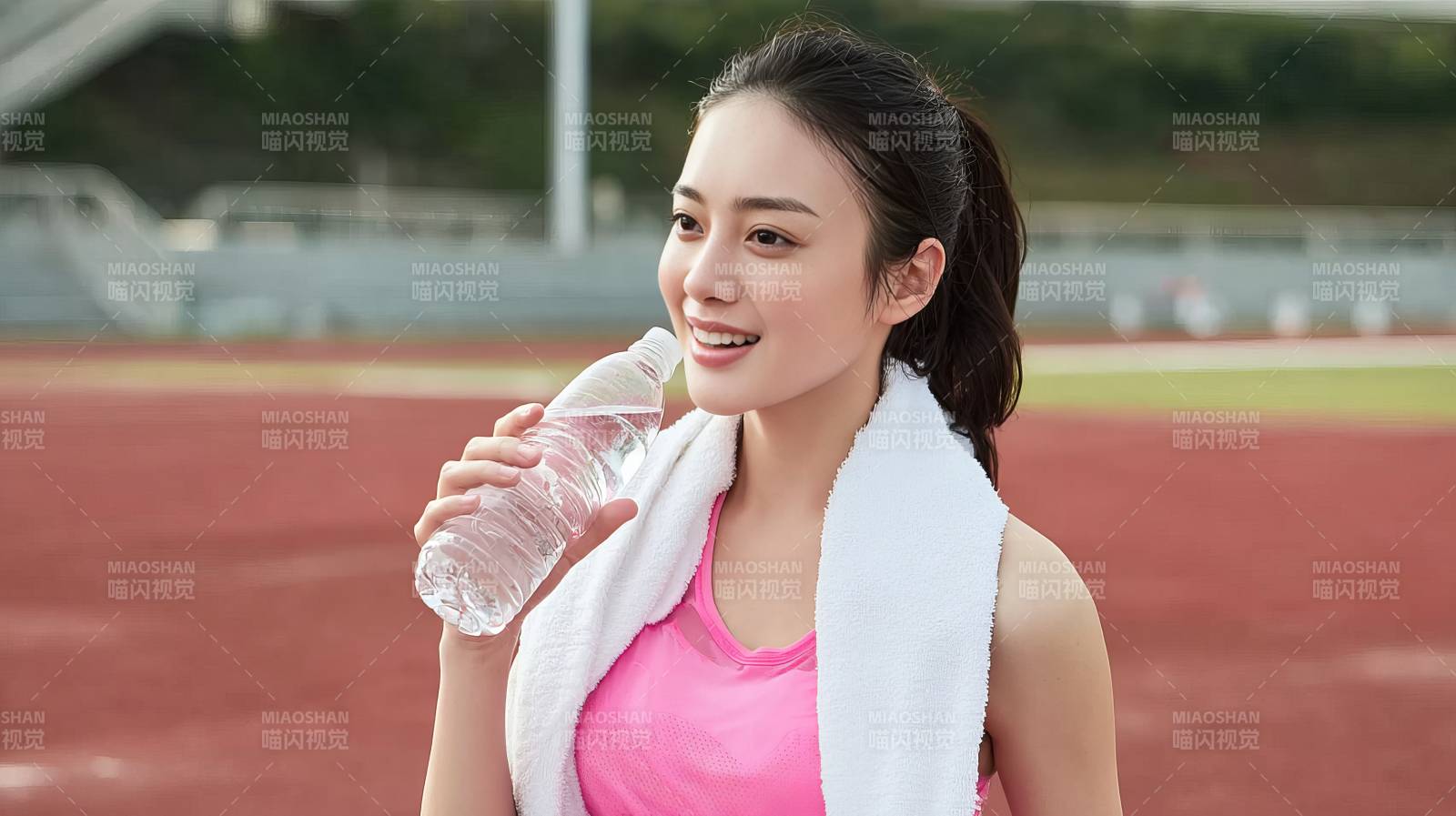 运动后补水微笑图片