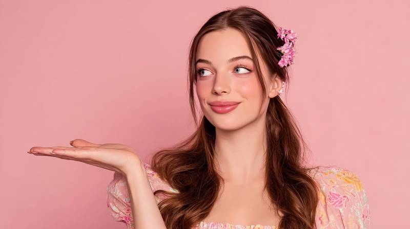 粉色背景少女展示图片