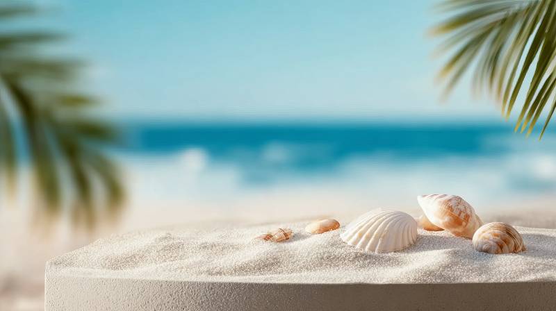 沙滩贝壳与海景图片