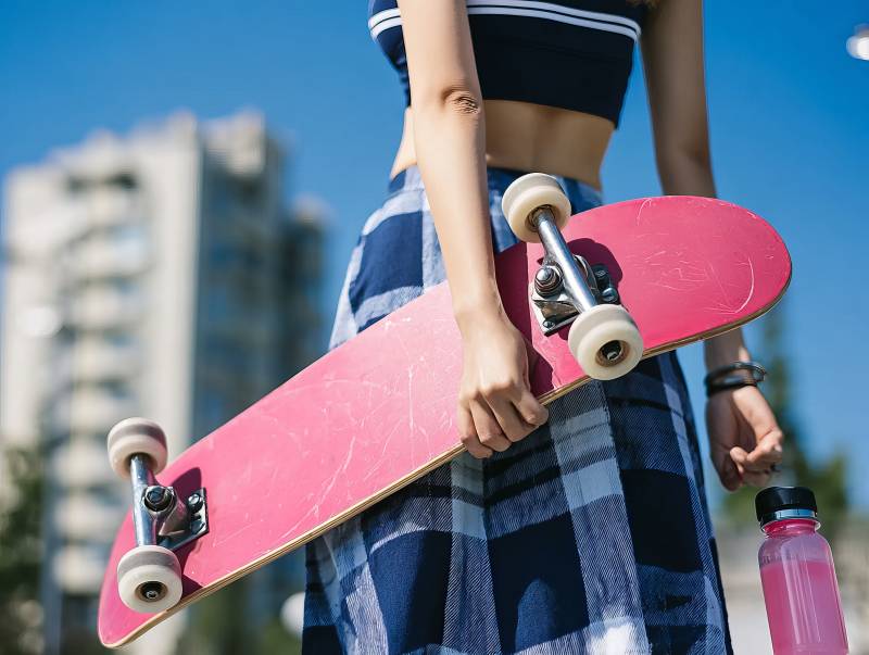 粉色滑板少女图片