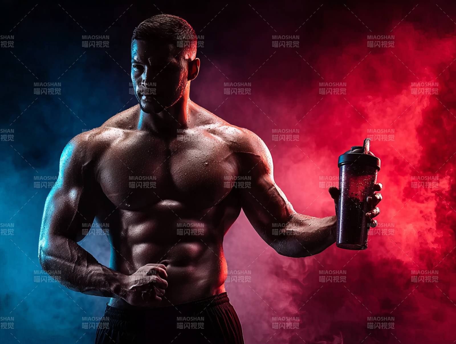 肌肉男持水杯图片