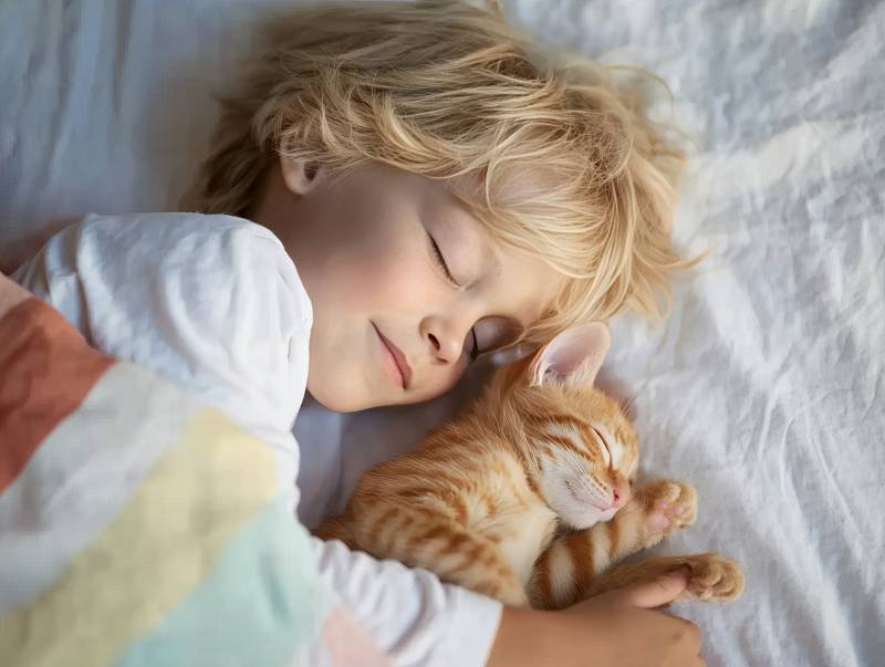 童猫共眠 温馨一刻图片