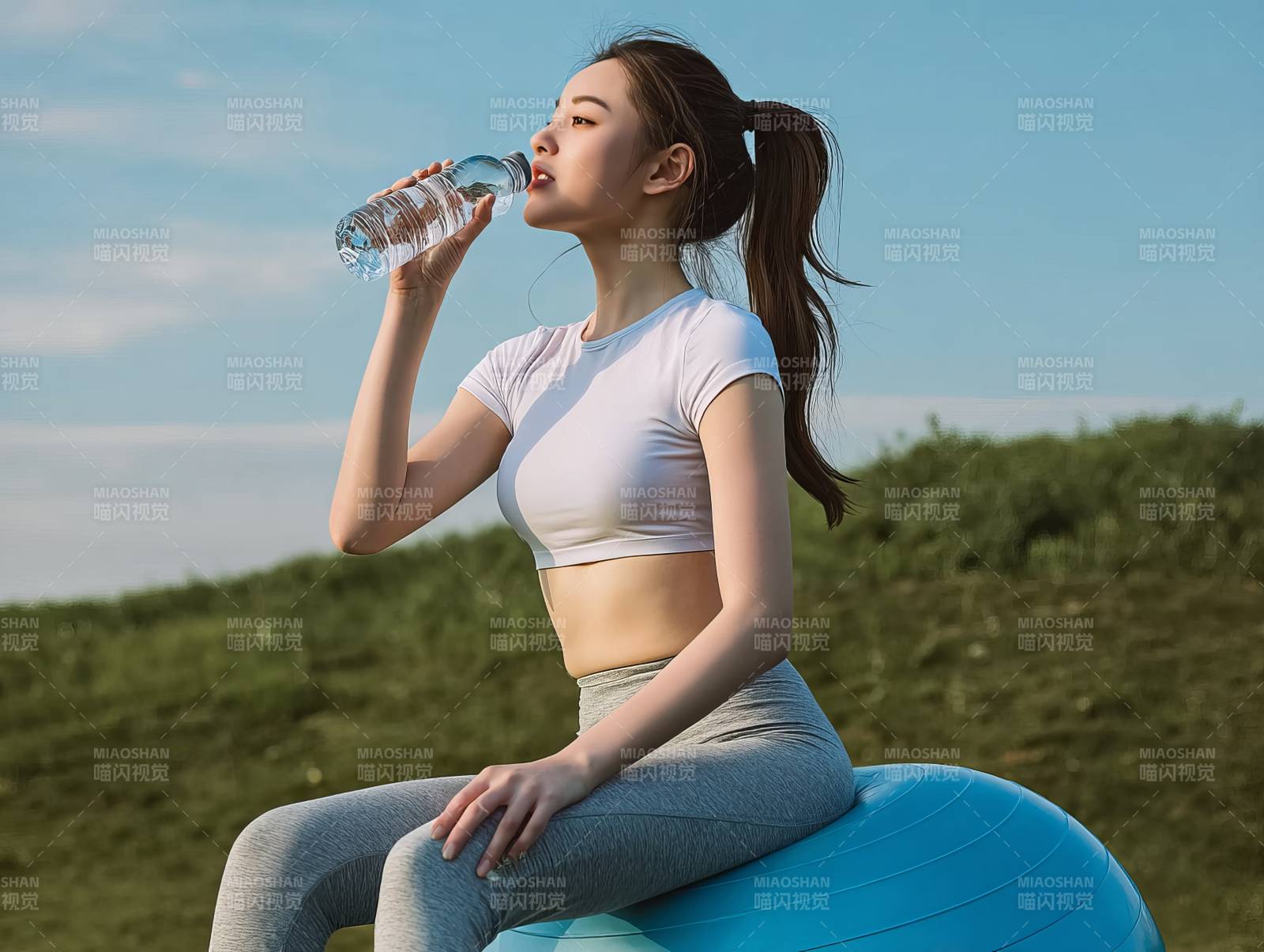 运动后喝水休息图片