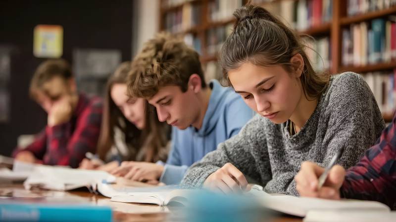 图书馆里专注学习图片