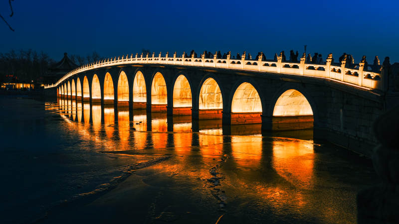 十七孔桥夜景图片