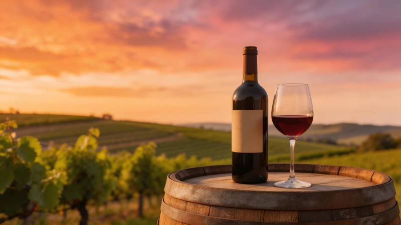 葡萄园夕阳品酒图片