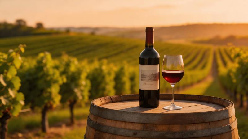 葡萄园夕阳品酒图片