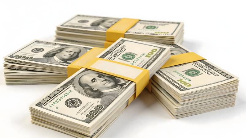 百元美钞堆叠图片