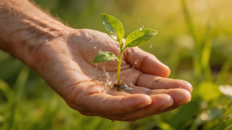 手捧嫩芽 生命萌发图片