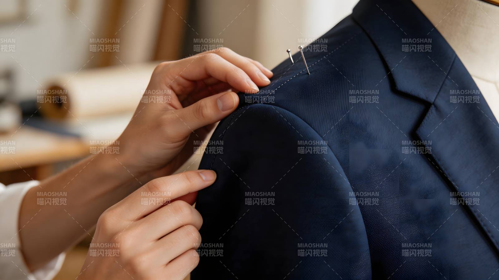 裁缝精心缝制西装图片