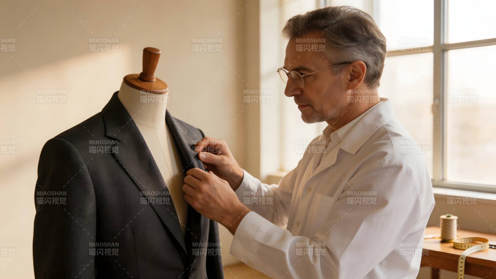 裁缝精心调整西装图片