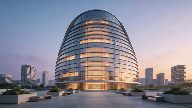 现代弧形建筑夜景图片