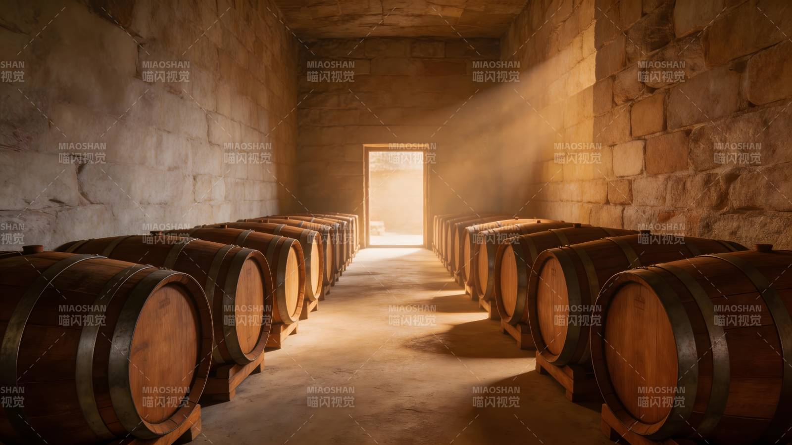 酒窖中的橡木桶图片