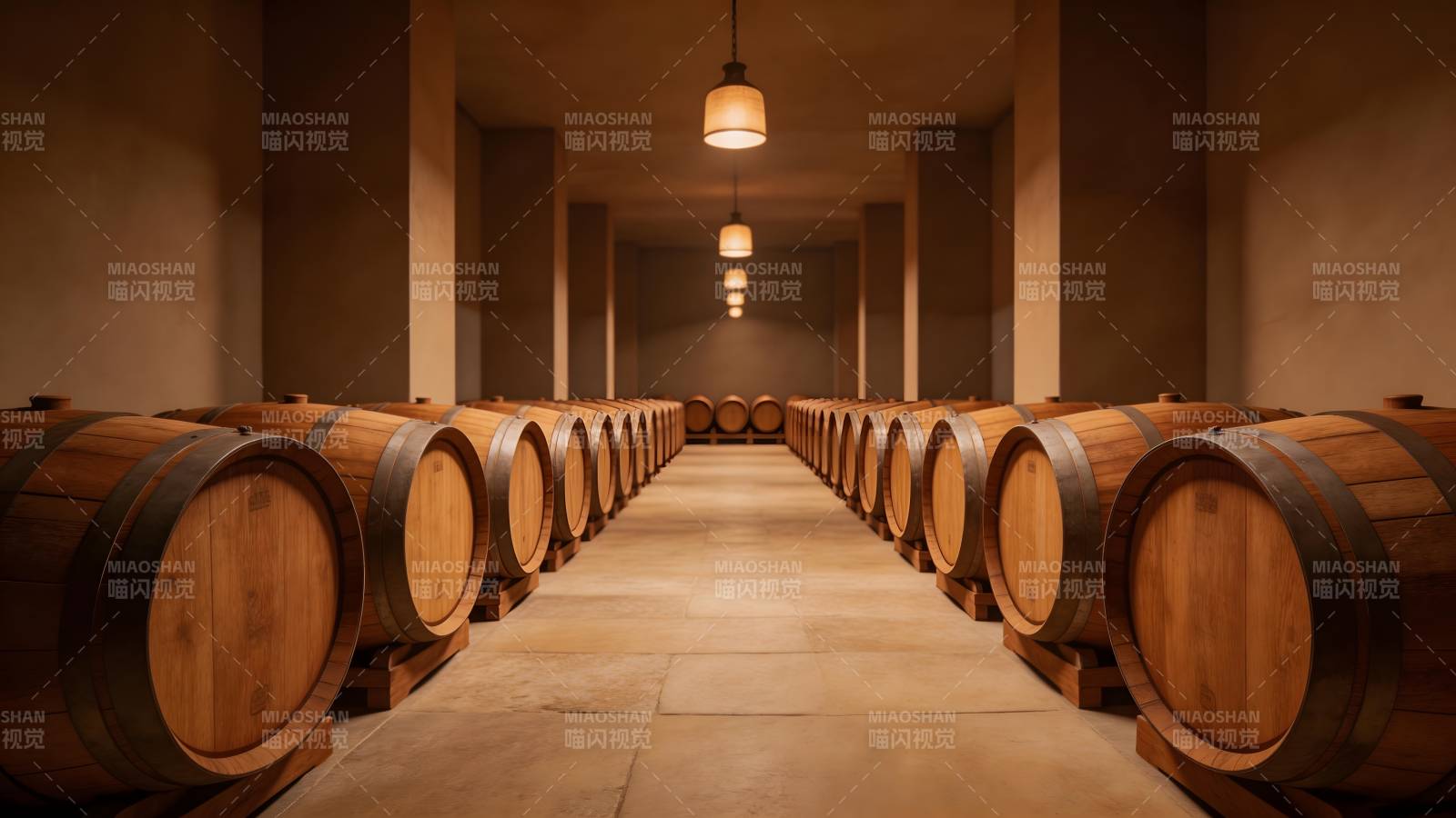 酒窖中的橡木桶图片