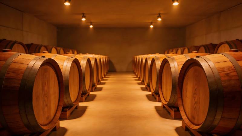 酒窖中的橡木桶图片