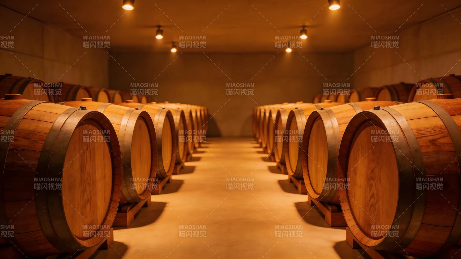酒窖中的橡木桶图片