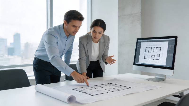 设计师讨论建筑方案图片