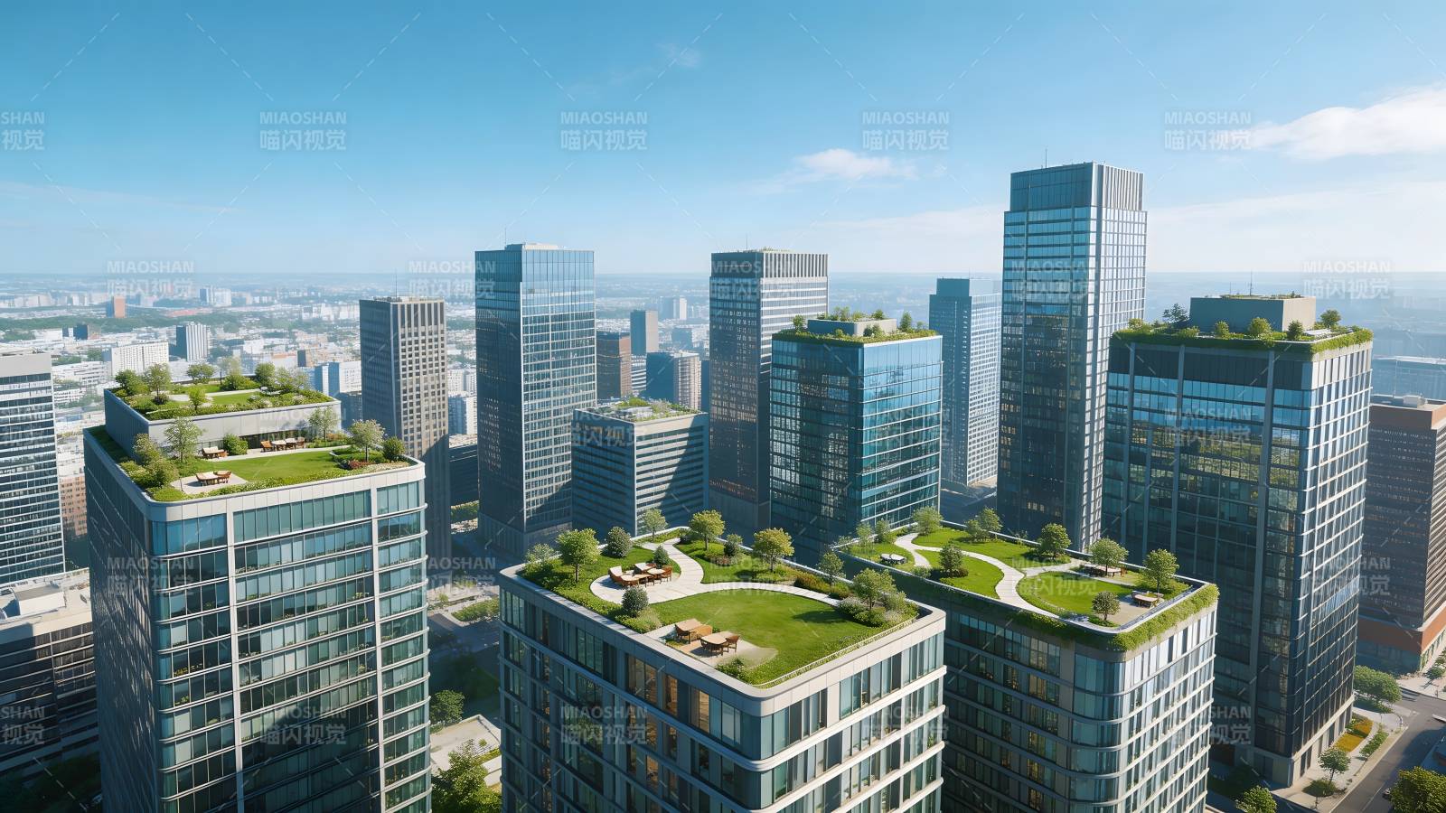 绿色屋顶城市景观图片