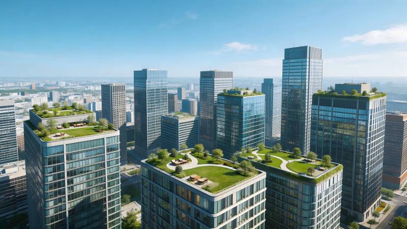 绿色屋顶城市景观图片