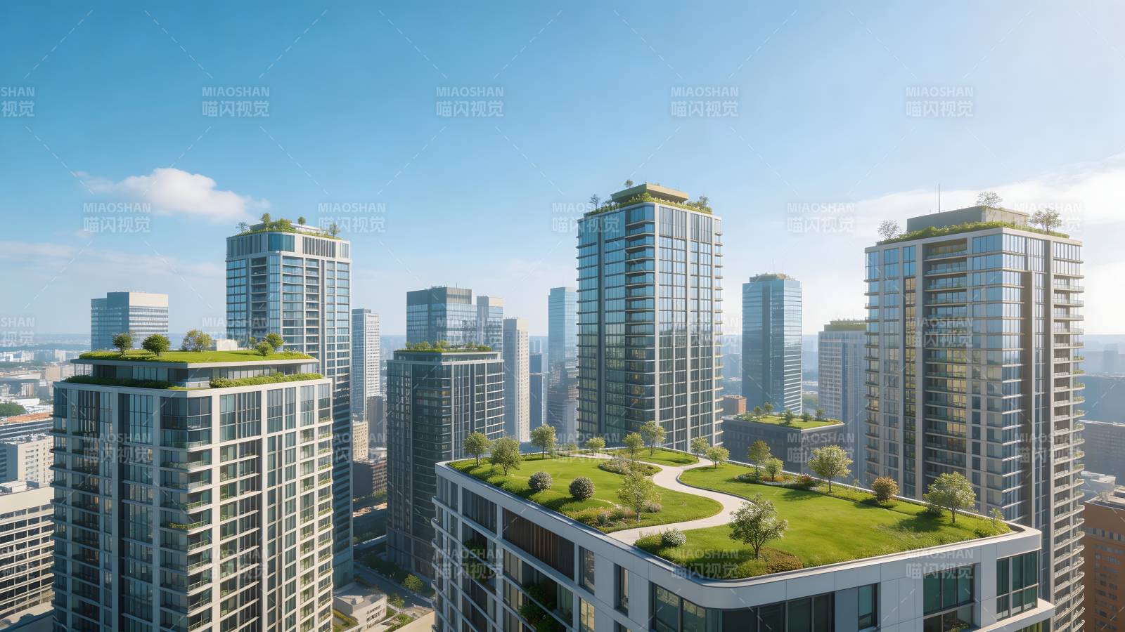 城市绿顶高楼图片