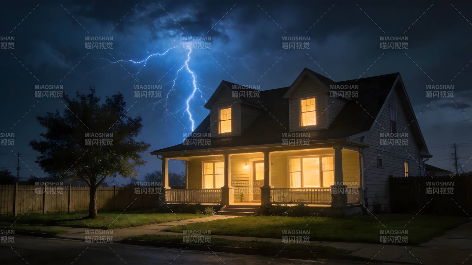 雷雨夜的温馨小屋图片