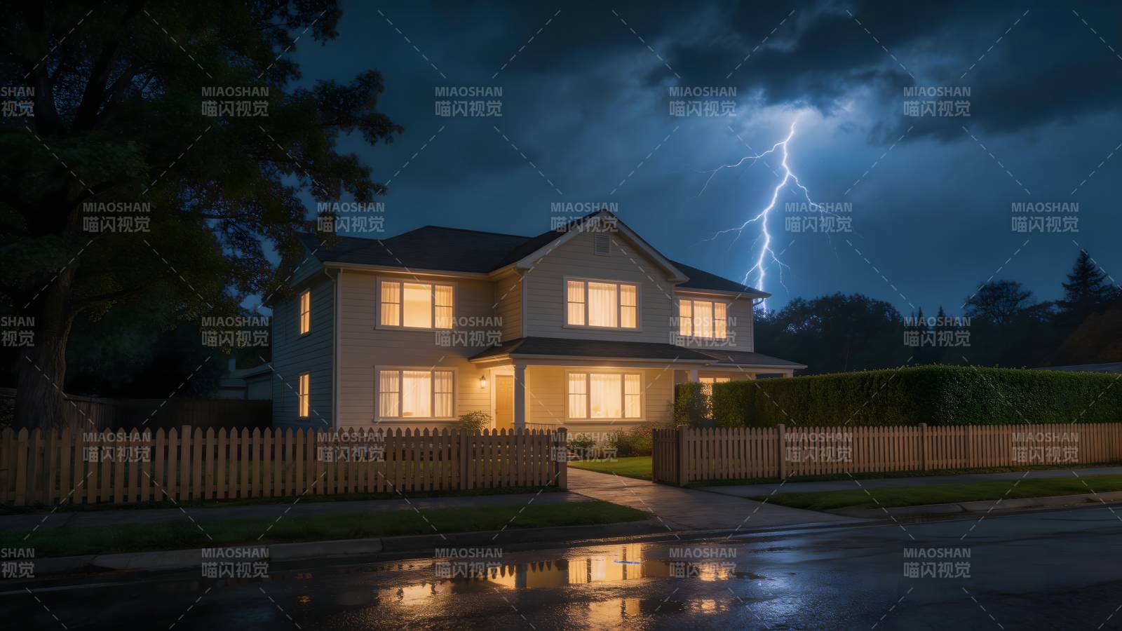 雷雨夜的温馨小屋图片