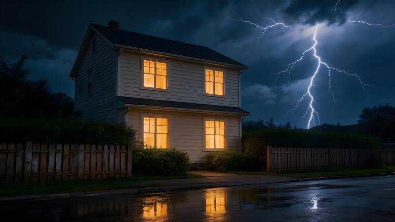 雷雨夜的温馨小屋图片