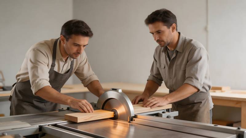 木工协作切割木材图片