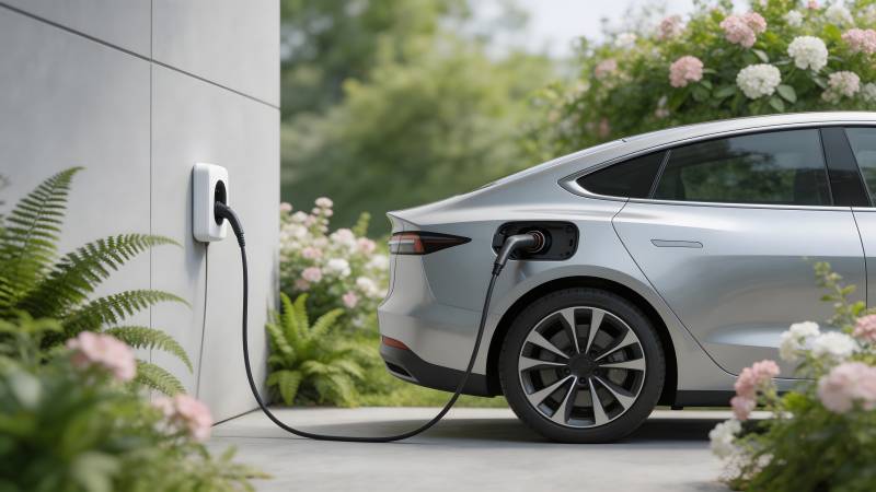 电动汽车充电中图片