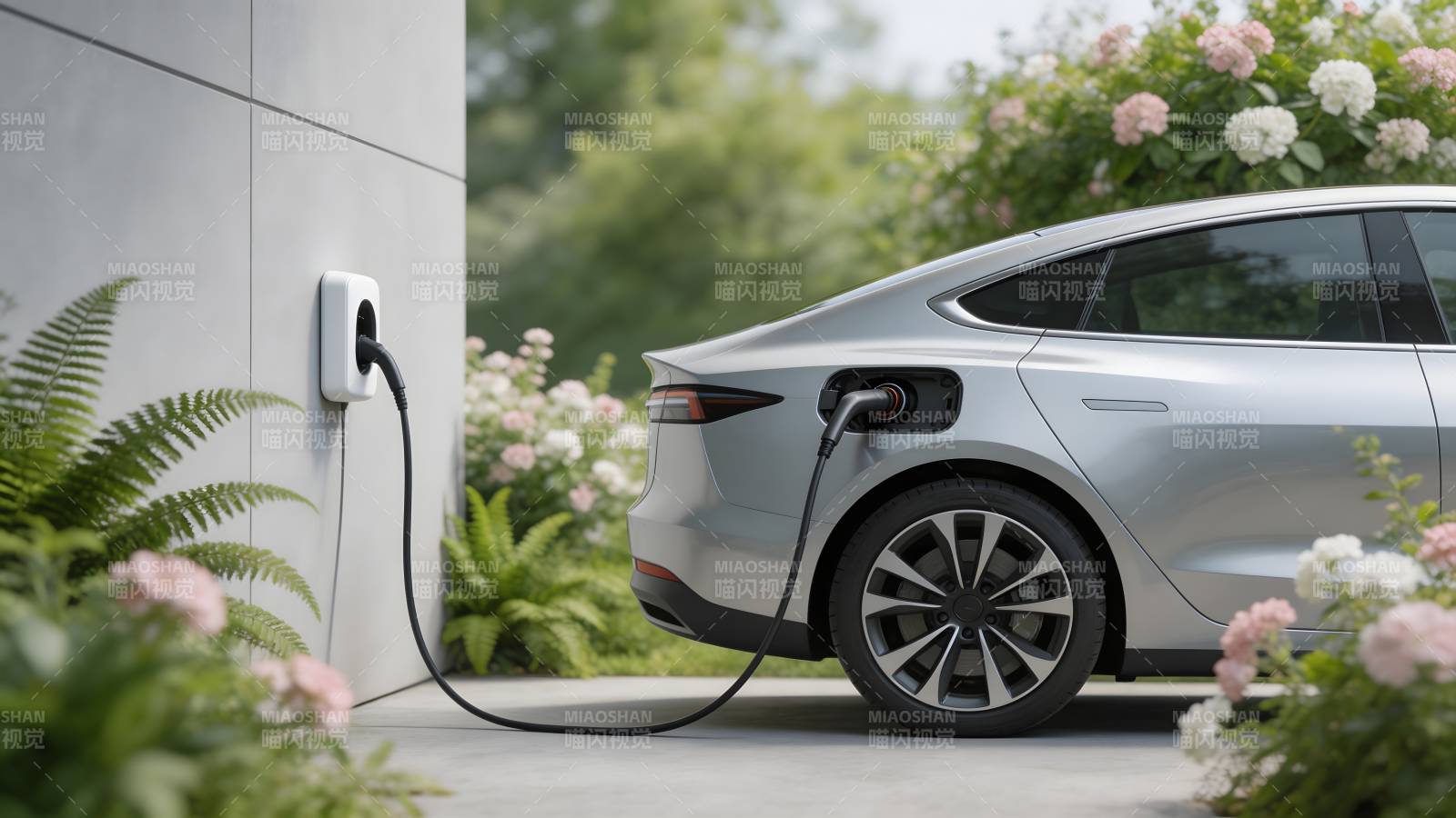 电动汽车充电中图片