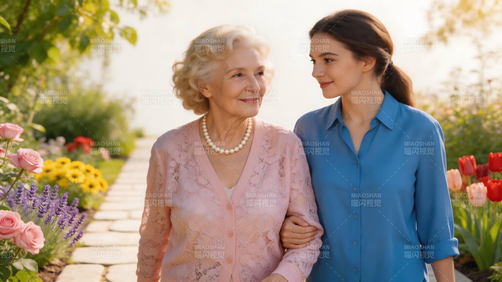 祖孙花园共度时光图片