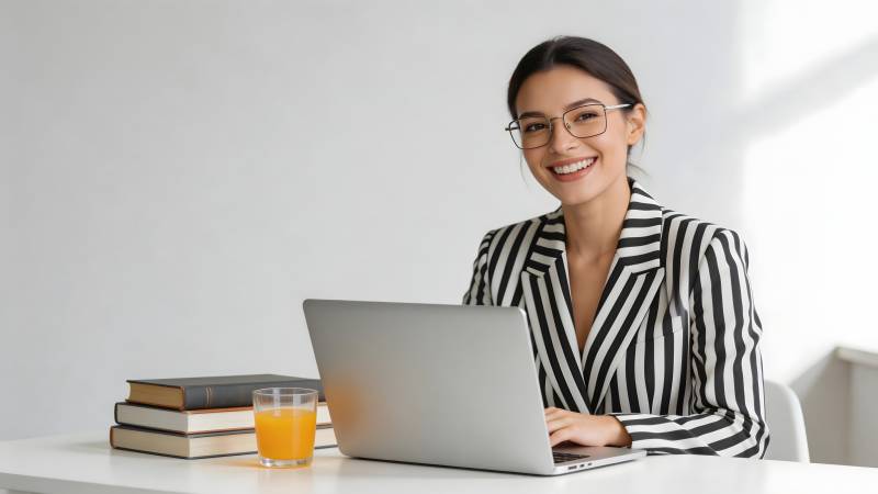 职场女性办公微笑图片