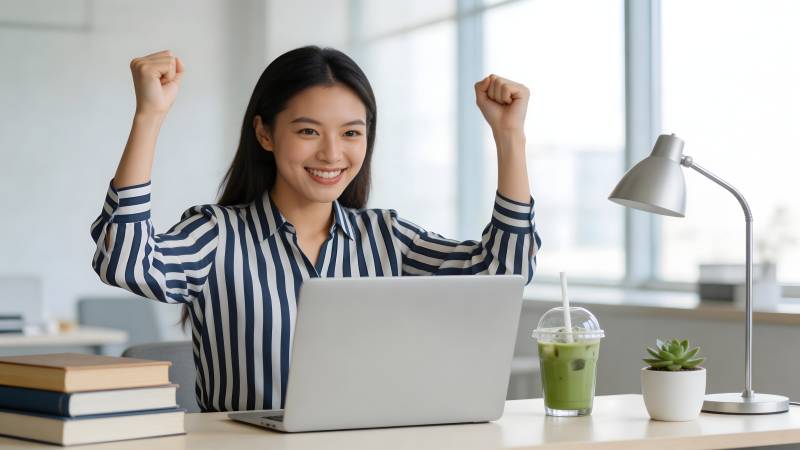 职场女性欢呼成功图片