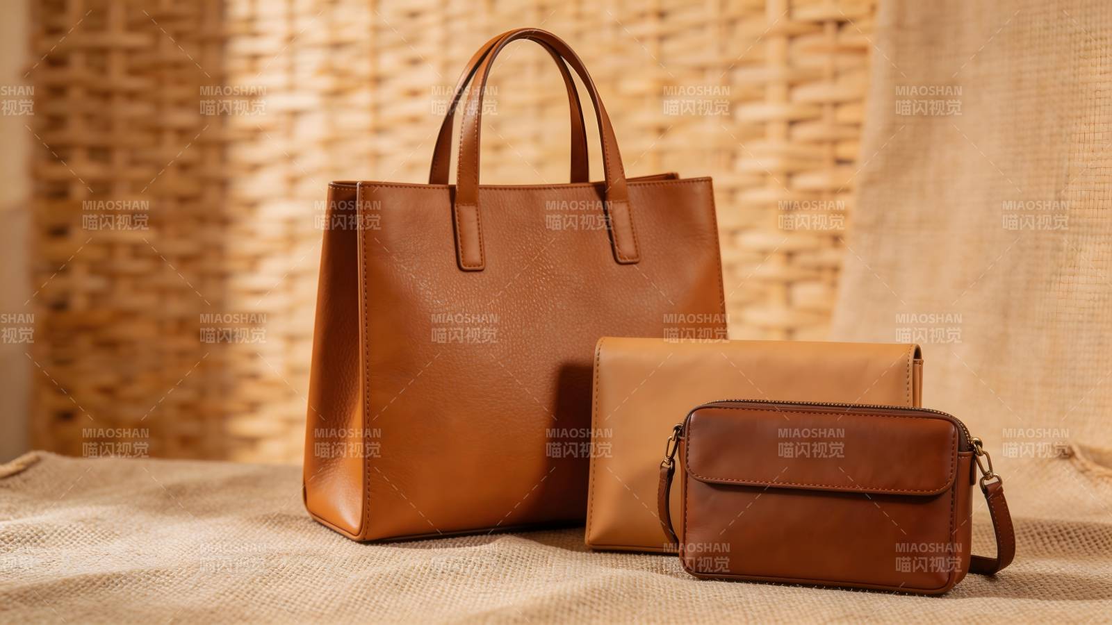 简约皮质手袋套装图片