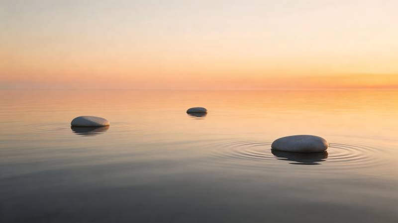 静水石影 夕阳余晖图片