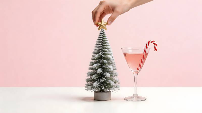 圣诞树与鸡尾酒图片