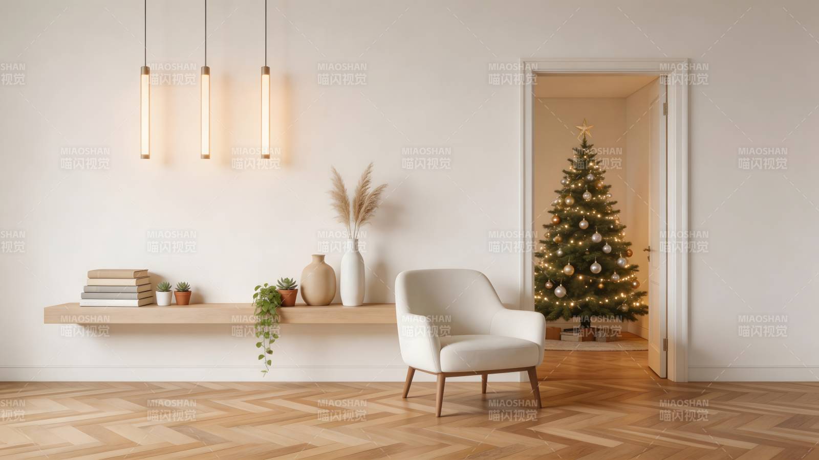 圣诞树旁的温馨角落图片