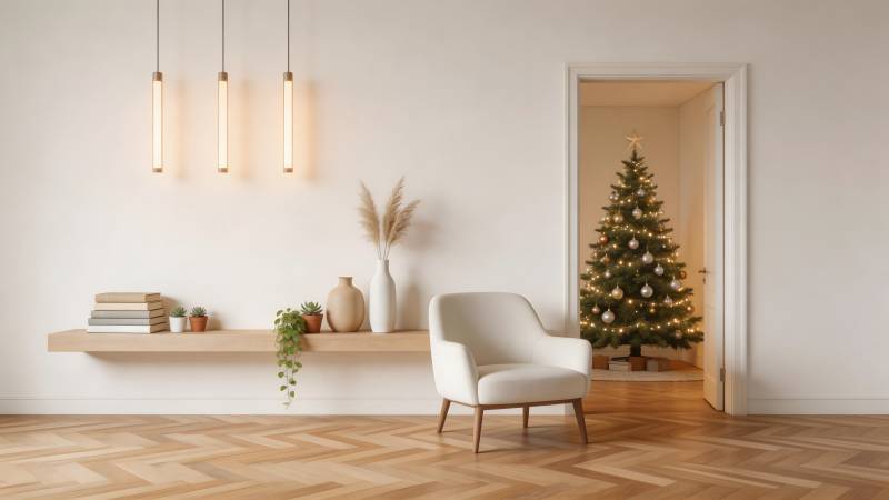 圣诞树旁的温馨角落图片