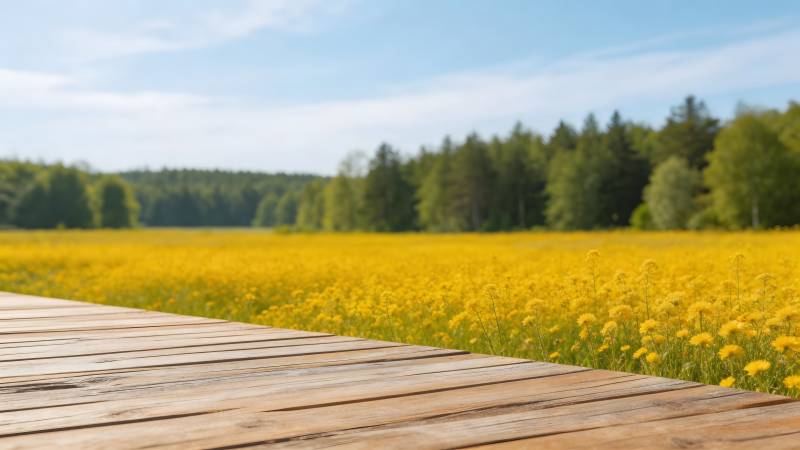 木栈道与花海图片