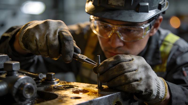 工人专注维修机械图片