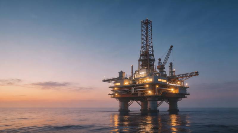 海上钻井平台日落图片