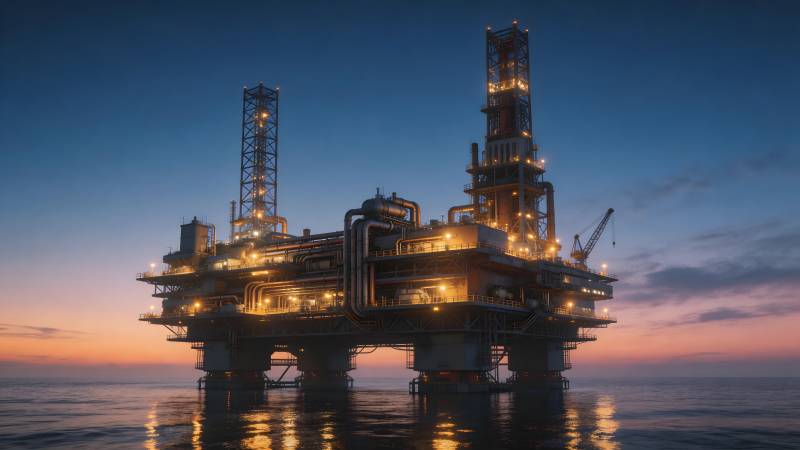 海上油田夜景图片