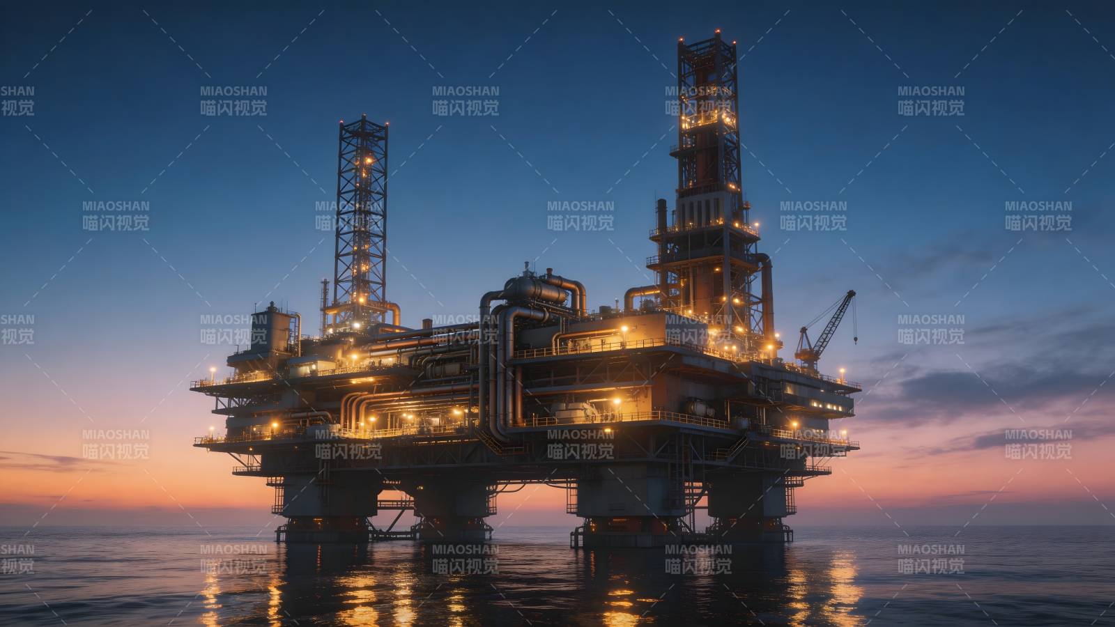 海上油田夜景图片