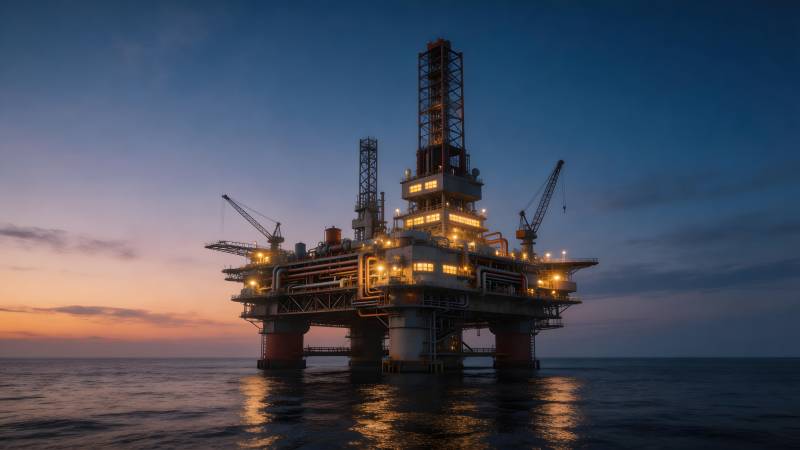 海上钻井平台夜景图片